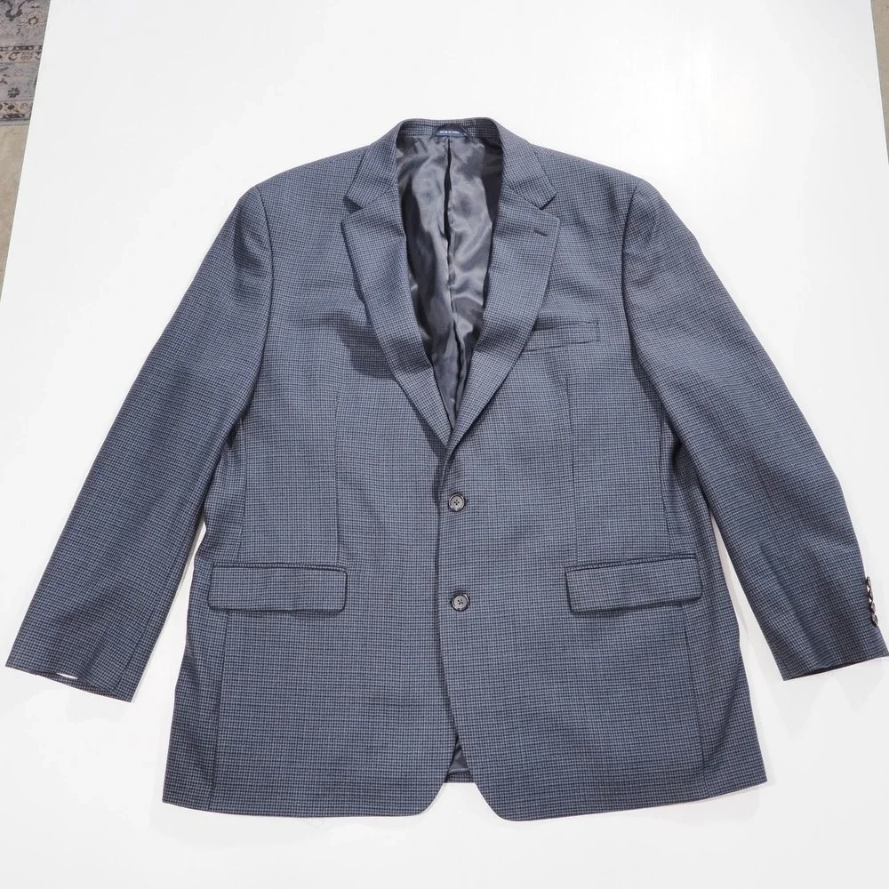 Ralph Ralph Lauren Blazer Mens 50L Blue Houndstooth Plaid Wool Sport Coat Jacket